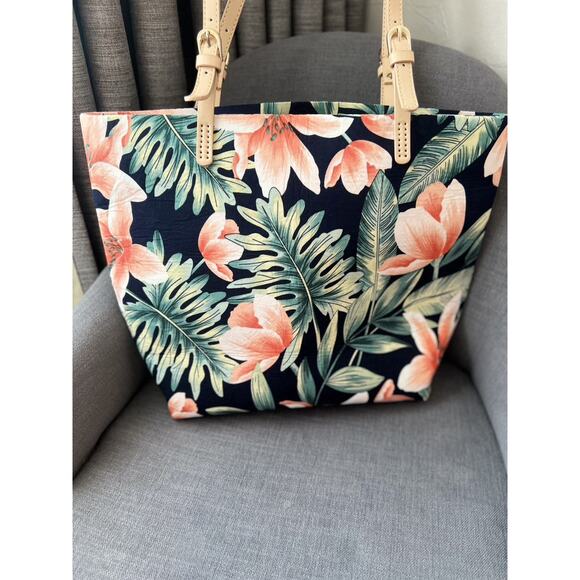 Hawaiian Floral Canvas Tote Bag Zipper Closure Hibiscus Flowers 💐 - Picture 3 of 11